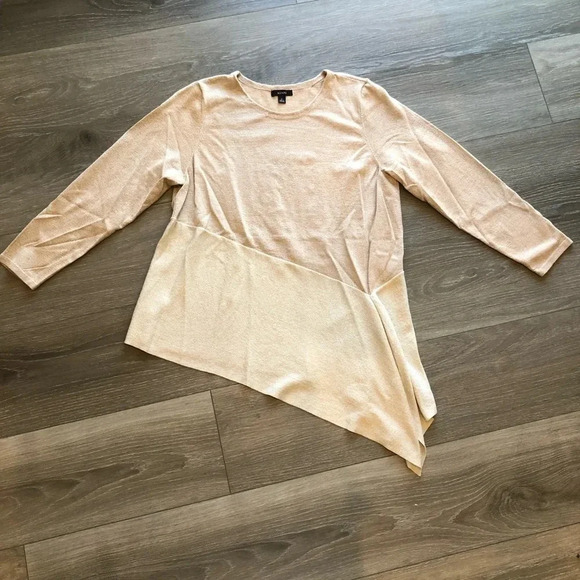 Alfani Asymmetrical Metallic Beige Womens Long Sleeve Shirt Size Extra Large - Picture 4 of 15